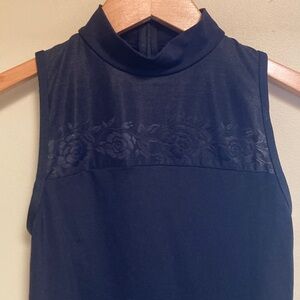 Lulli Elegant Sleeveless High Neck Floral Women's Black Leotard